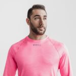 ノーブル メンズ ライトウェイト テクスチャード ロングスリーブ Tシャツ (ネオンカモ) ピンク